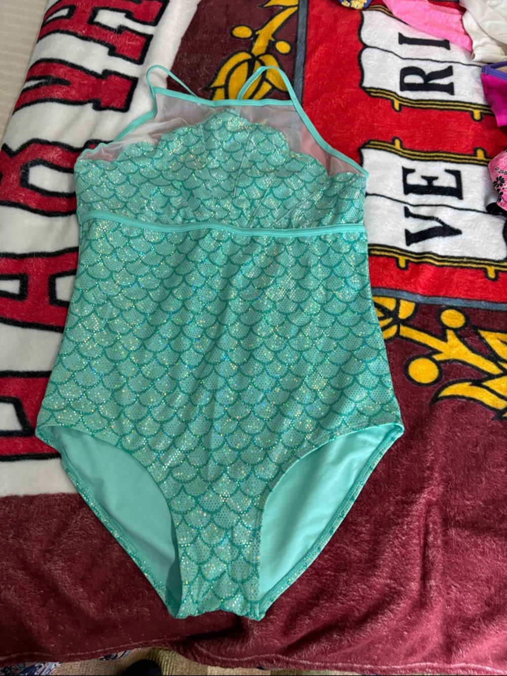 Justice Sparkling Aqua Mermaid One-Piece Swimsuit Girls 18 plus